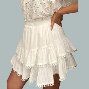 NWT Bishop + Young Summer Fling Skirt White Size S Tiered Ruffled Layers